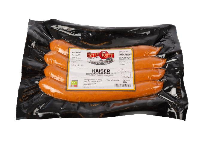 Kaiser Bratwurst m/Ost 350g Toten Kjøtt