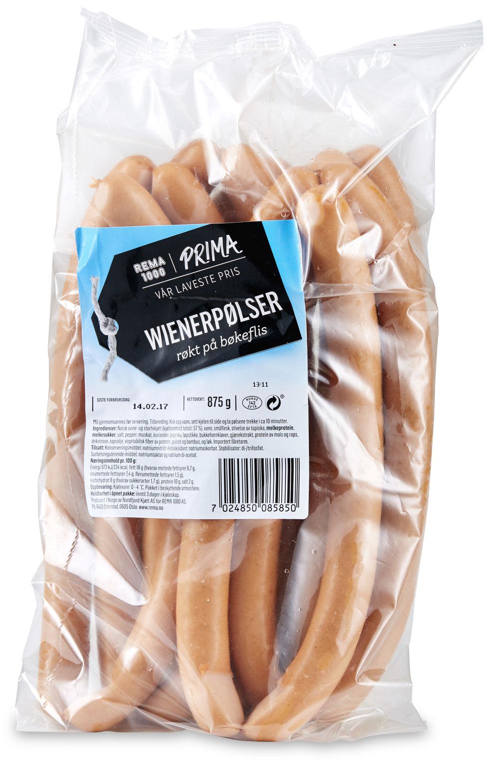 Prima Wienerpølse 12 stk, 875 g