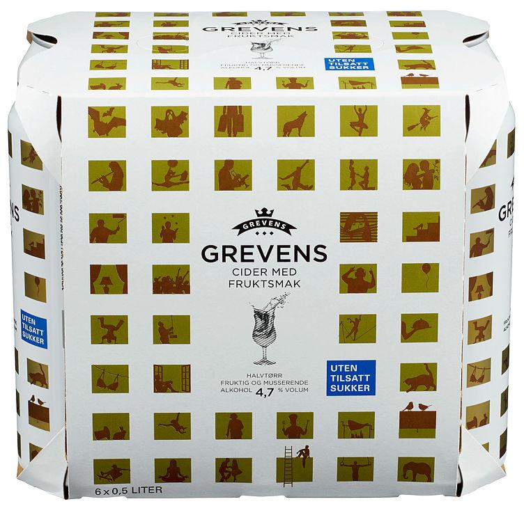 Grevens Cider Fruktsmak u/Sukker 0,5lx6 boks