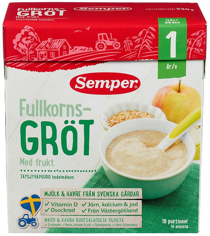 Fullkornsgrøt Eple&amp;Pære 12mnd 530g Semper