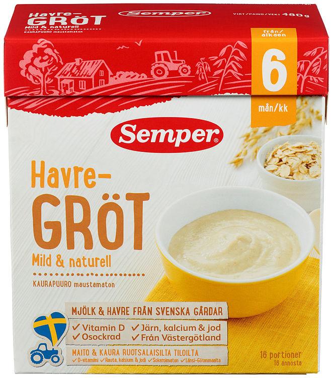 Havregrøt Naturell 6mnd 480g Semper