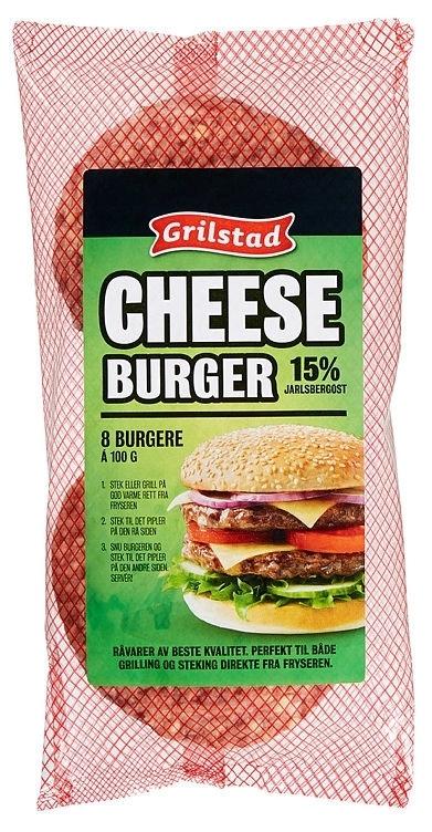 Grilstad Cheeseburger Frossen, 8 x 100 g