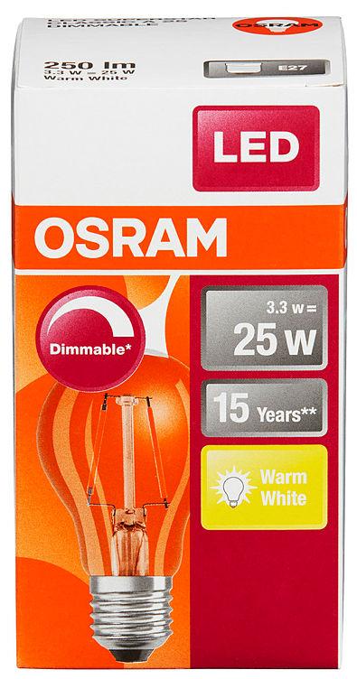 Lyspære Led Cl A 25 Klar Dim E27 Osram