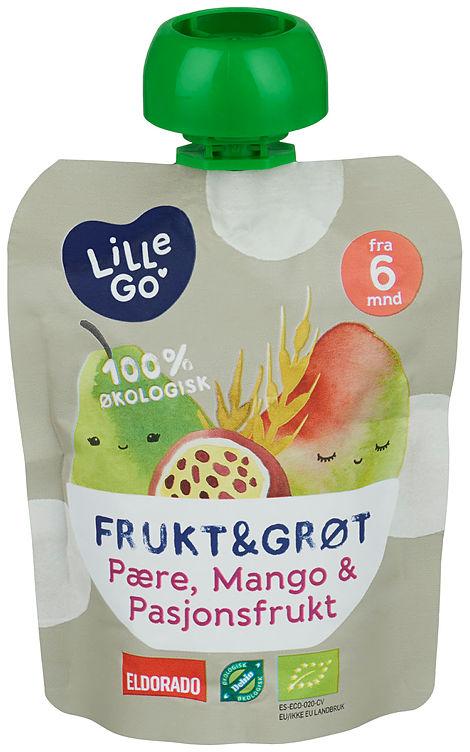 Frukt&amp;Grøt Pære/Mango Økol 6mnd 90g Lillego