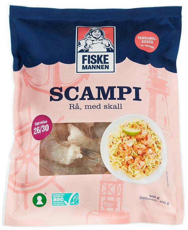 Scampi Asc 26/30 Rå m/Skall 500g