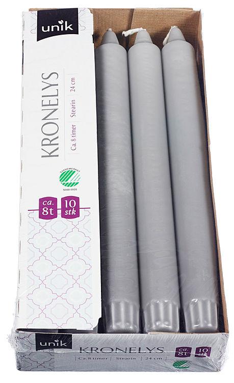 Kronelys Lys Grå 24cm 10stk Unik