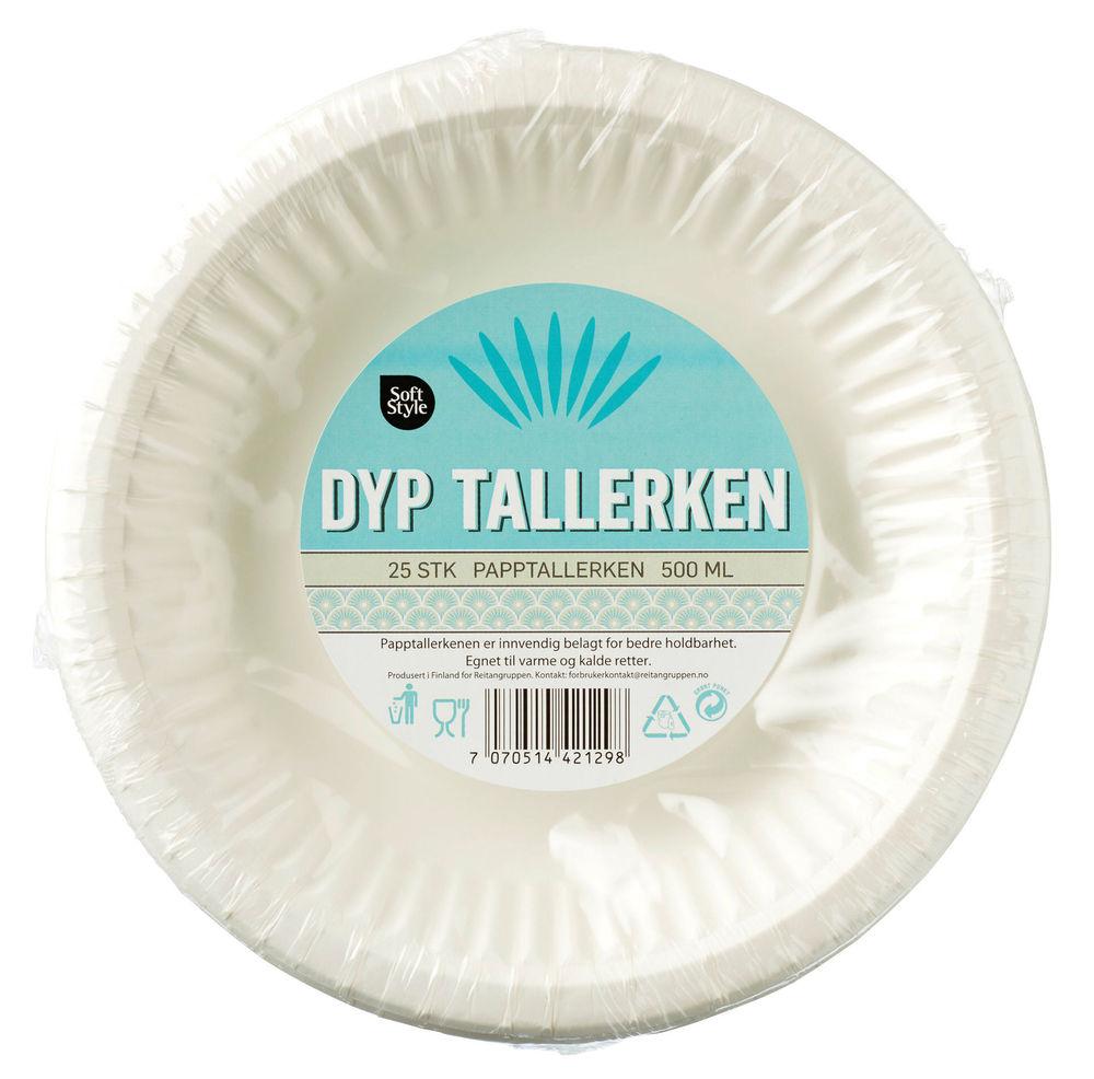 Papptallerken Dyp 19 cm, 25 stk