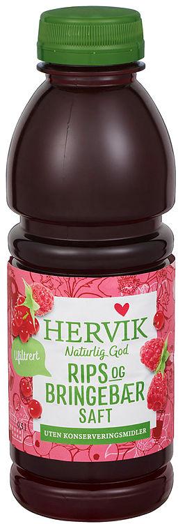 Rips&amp;Bringebærsaft Ufiltrert 0,5l flaske Hervik