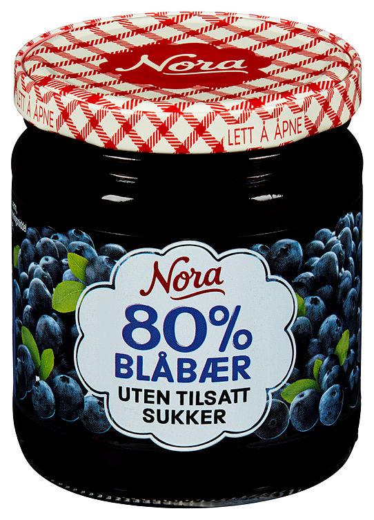 Blåbærsyltetøy 80% u/Tilsatt Sukker 275g Nora