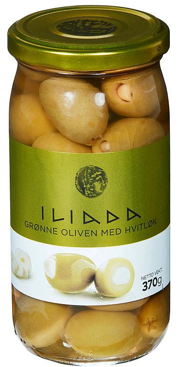 Oliven Grønn m/Hvitløk 370g Iliada