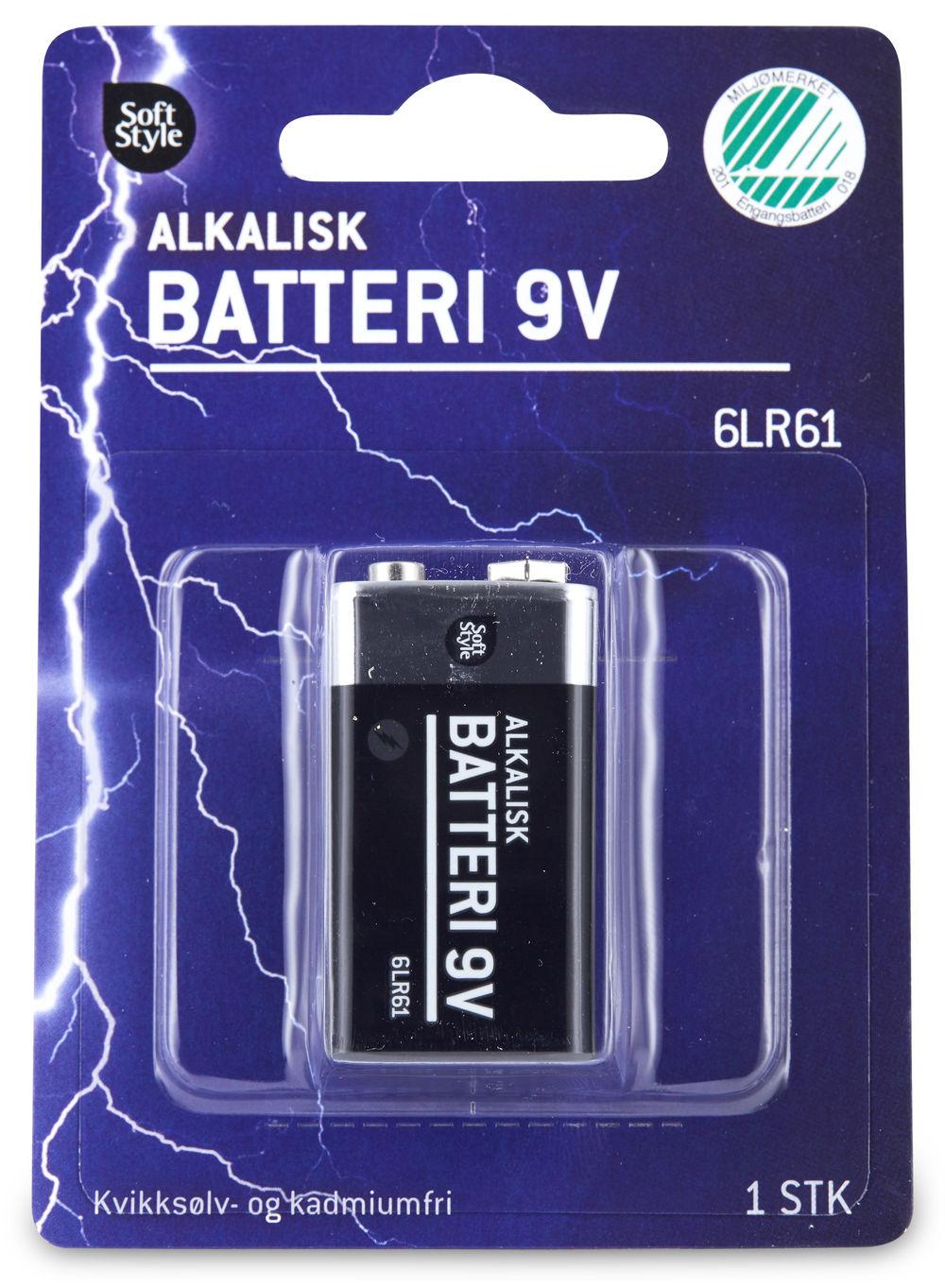 Batteri 9V Alkaliske, 1 stk