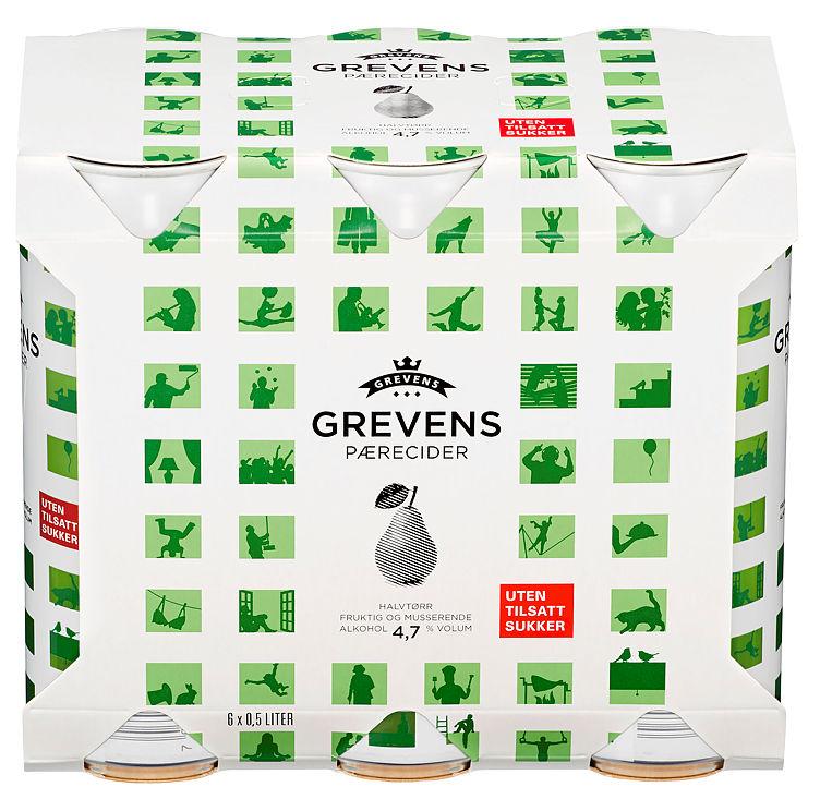 Grevens Cider Pære u/Sukker 0,5lx6 boks