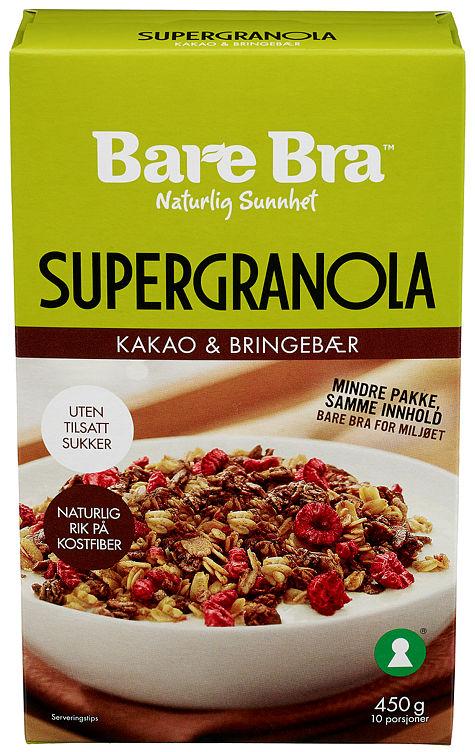 Supergranola Kakao&amp;Bringebær 450g Bare Bra