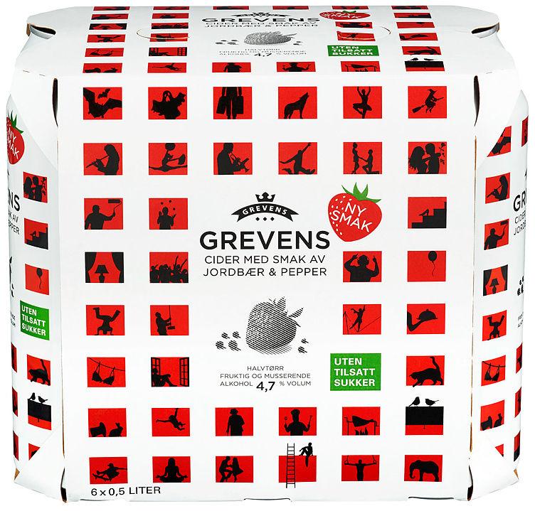 Grevens Cider Jordbær&amp;Pepper 0,5lx6 boks