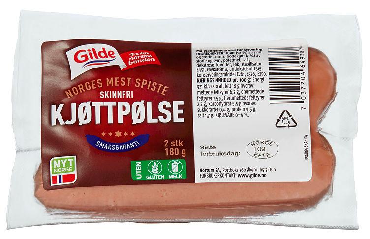 Kjøttpølse Skinnfri 180g Gilde