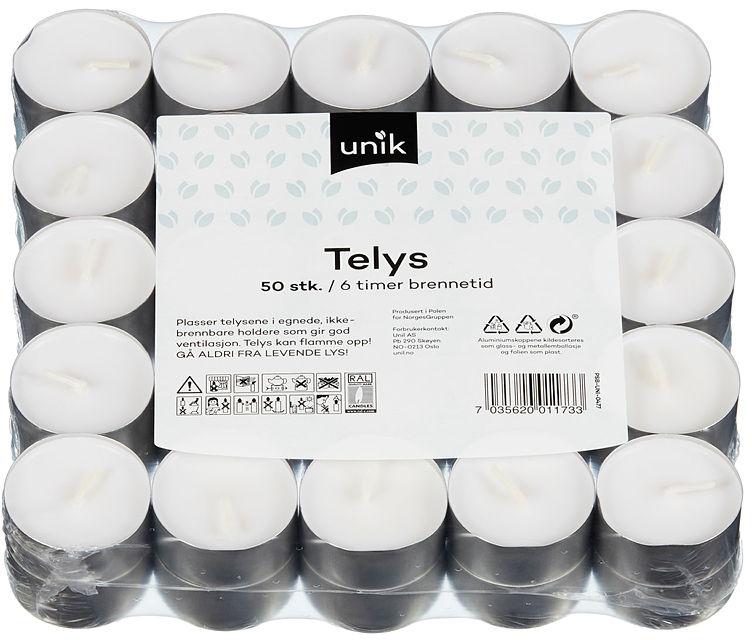 Telys Hvit 6t 50stk Unik