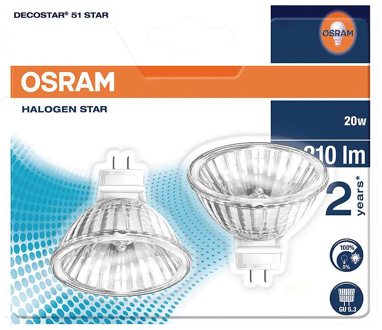 Halogenpære Mr16 20w 12v Gu5,3 2stk Osram