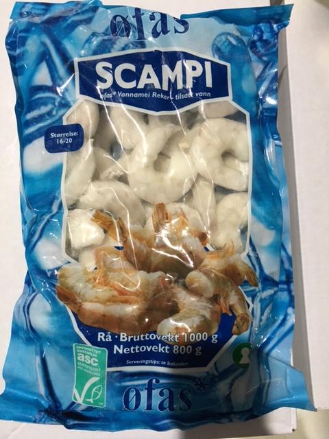 Scampi Rå 16/20 u/Skall 1kg Øfas