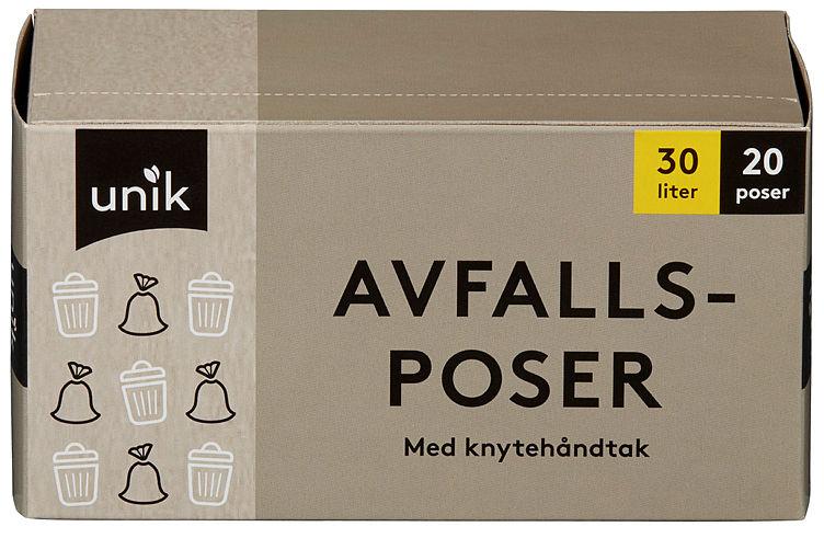 Avfallsposer m/Håndtak 30l 20stk Unik