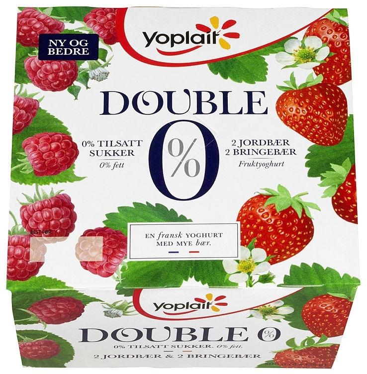 Yoplait Yoghurt 00% Jordbær & Bringebær, 4x125 g