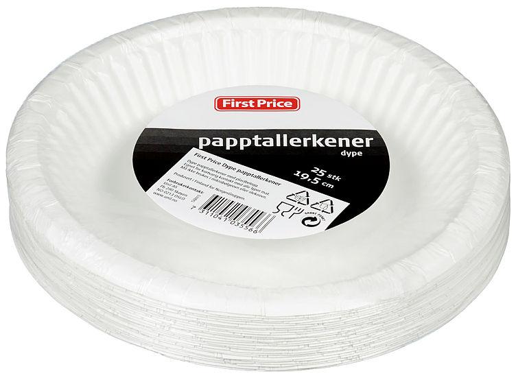Papptallerken Dyp 19,5cm 25stk First Price