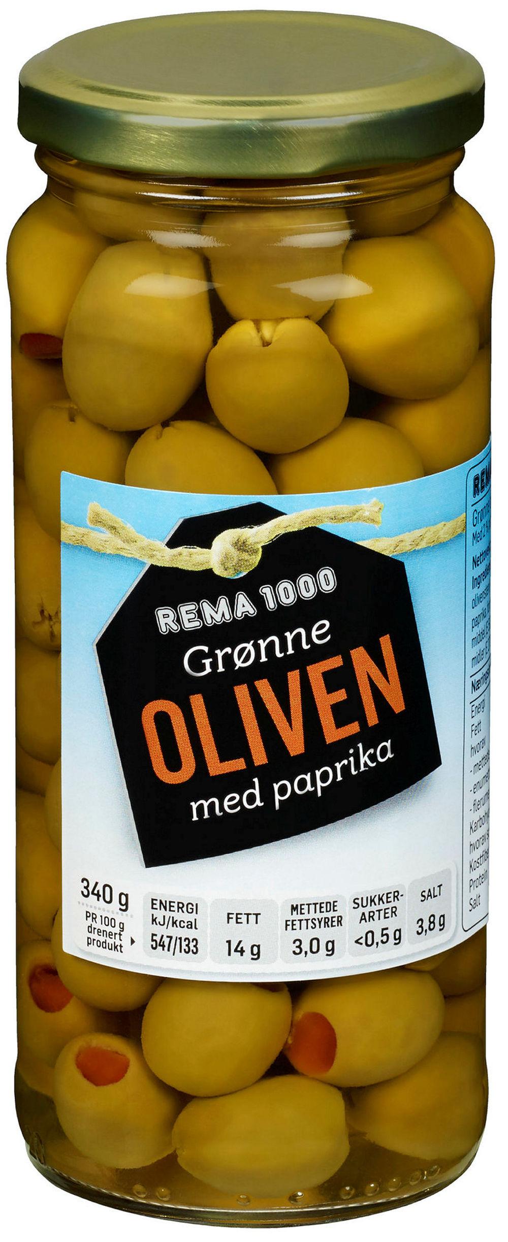 Grønn Oliven Med Paprika 340 g