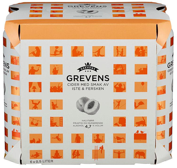 Grevens Cider Iste&amp;Fersken 0,5lx6 boks