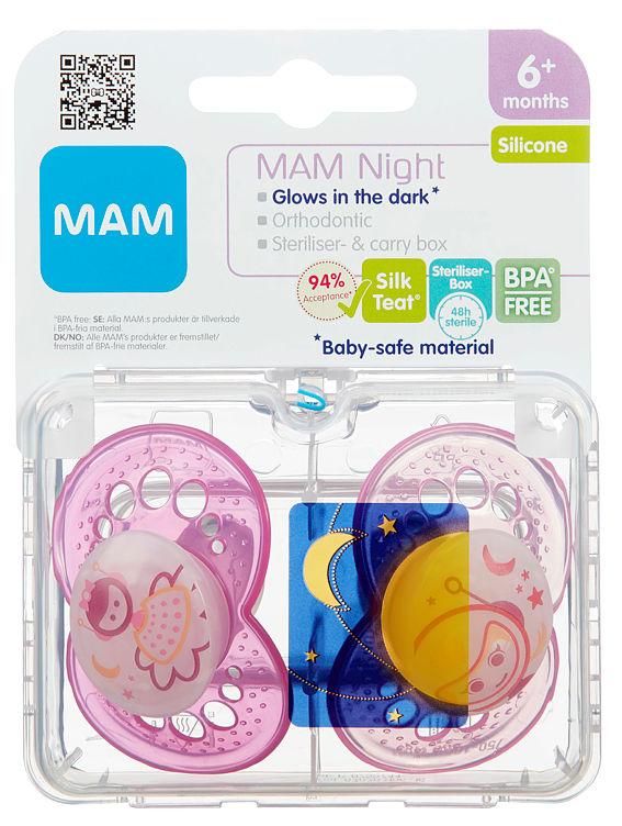 Narresmokk Night 6m+ Silk Teat 2stk Mam