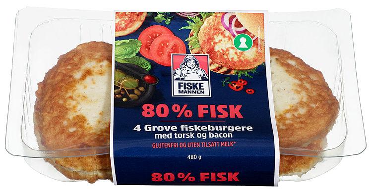 Fiskeburger Grov 80% Torsk&amp;Bacon 480g Fm
