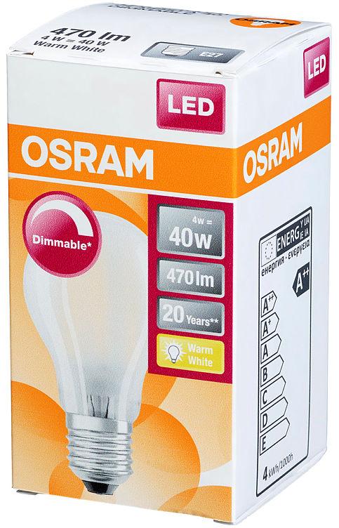 Lyspære Led Cla40 Matt E27 Dim Osram