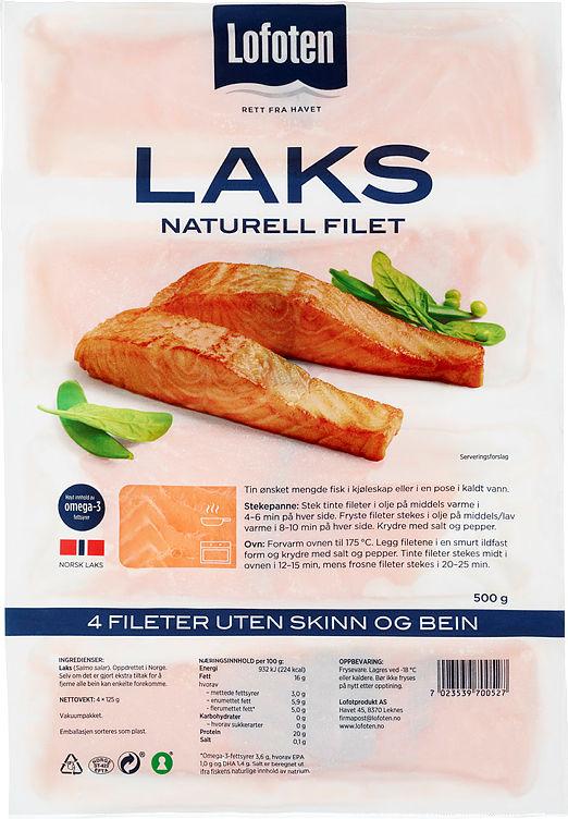 Laksefilet Naturell u/Skinn 4x125g Lofoten