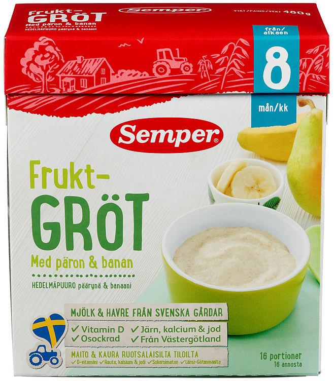 Fruktgrøt Pære&amp;Banan 8mnd 480g Semper