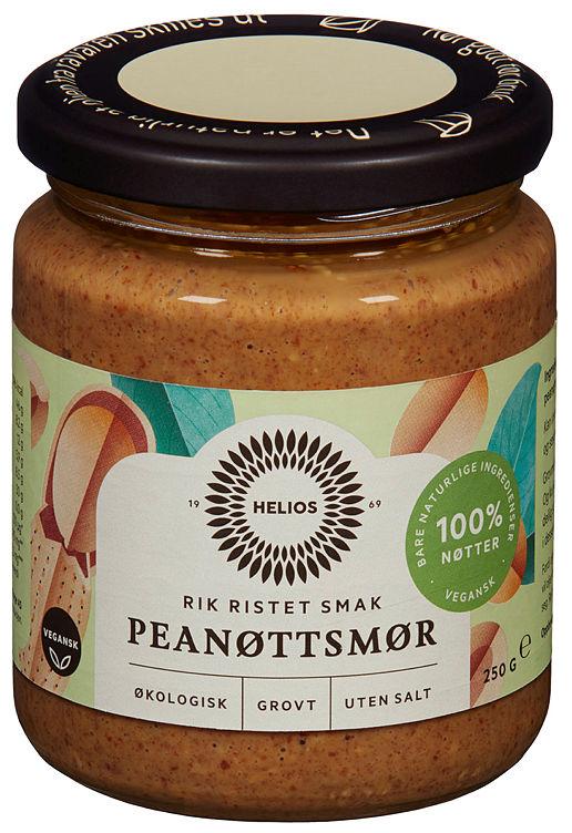 Peanøttsmør Grovt u/Salt Økologisk 250g Helios