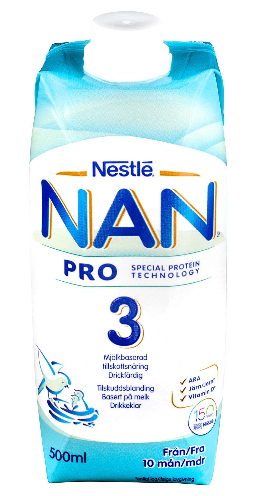 NAN Pro 3 Juniormelk Fra 10 mnd Drikkeklar, 500 ml