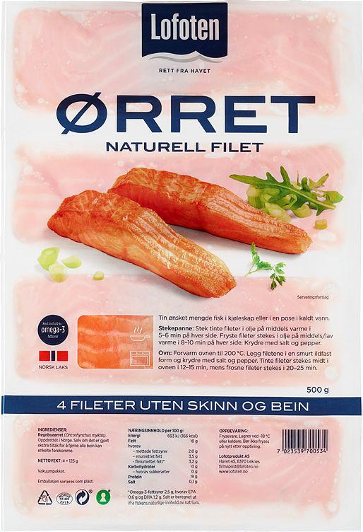Ørretfilet Naturell u/ Skinn 4x125g Lofoten