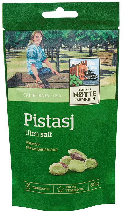 Pistasj Nøtter u/Salt 60g Dln