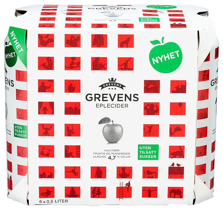 Grevens Cider Eple u/Sukker 0,5lx6 boks