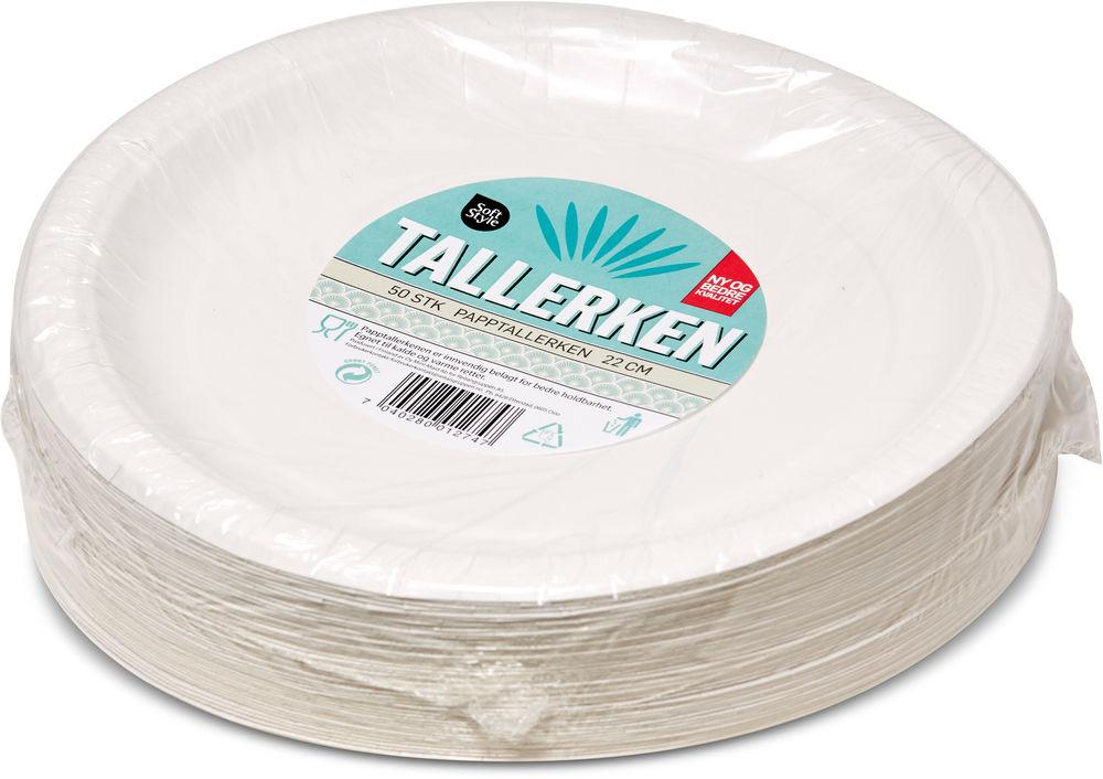 Papptallerken 22 cm, 50 stk